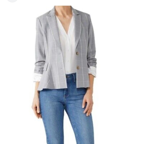 Rachel Roy Windowpane Women's Gray Plaid Blazer - Picture 3 of 9